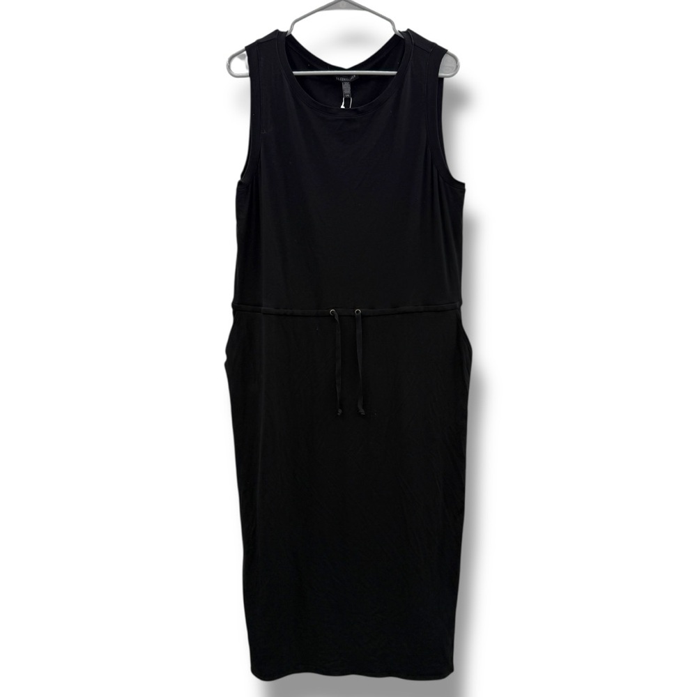 Eileen Fisher NWT Sleeveless Midi Dress Women’s Size Large Black‎ Tencel Jersey